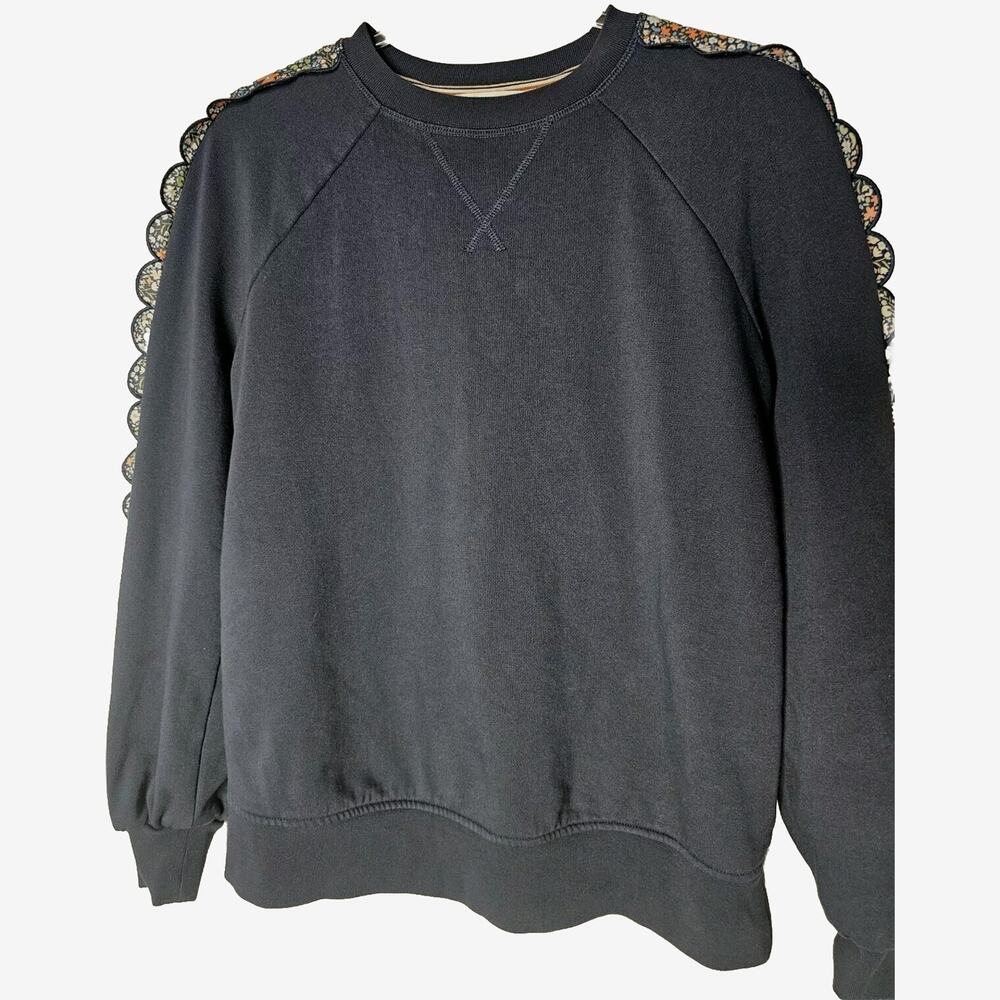 Boden Navy Women’s Sweatshirt Ruffle Sleeves Floral Design - Size 6 - Picture 10 of 13